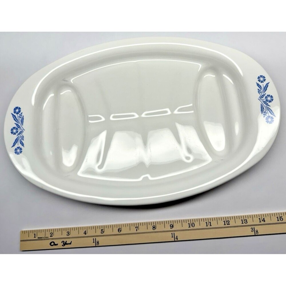Corning Ware Blue Cornflower P-19 Divided Platter Serving Tray MCM Vintage - Picture 4 of 7